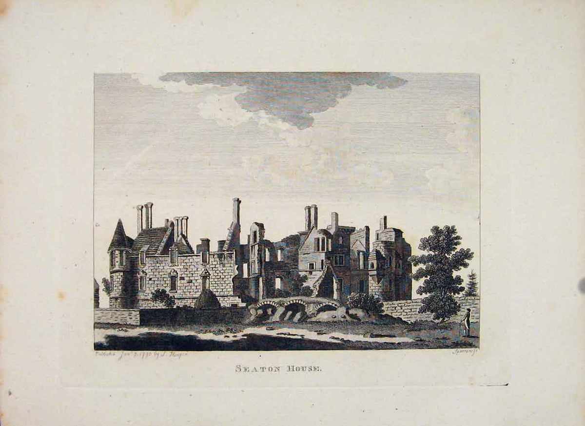 Original Old Antique Print Seaton House Scotland Edinburgh Fine Art 1797 18th