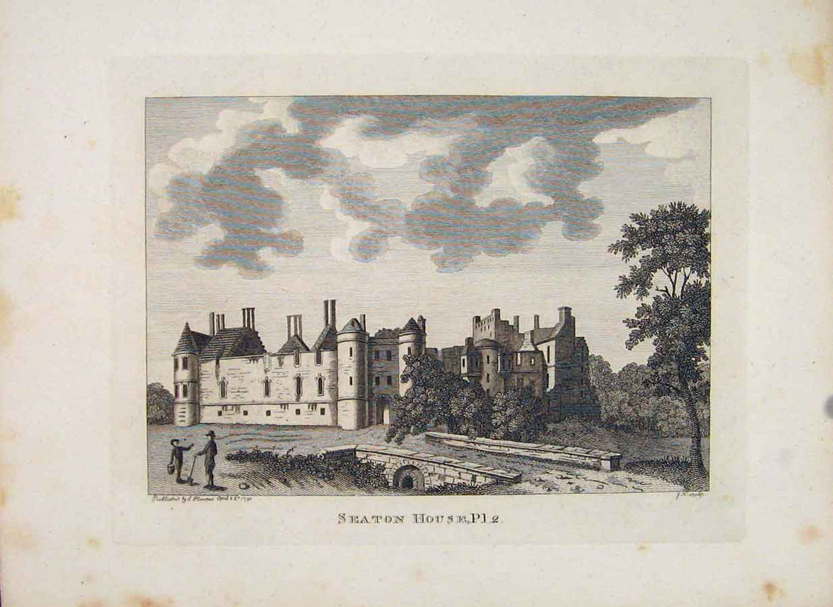 Original Old Antique Print Scotland Seaton House PlateEdinburgh