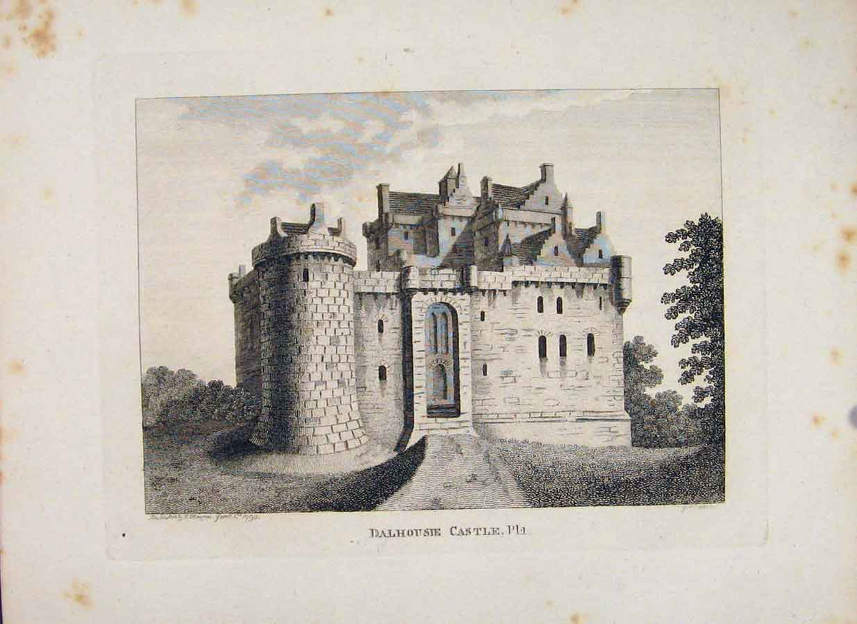 Original Old Antique Print Dalhouse Castle PlateFine Art Scotland
