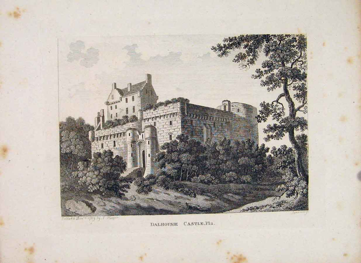 Original Old Antique Print Dalhouse Castle PlateScotland Edinburg