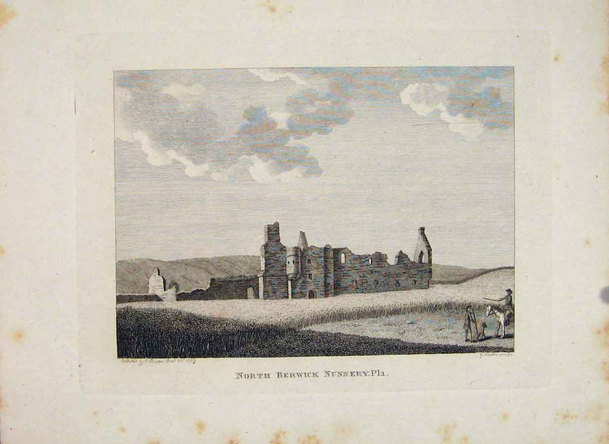 Original Old Antique Print Ciftertian Nunery Berwick Haddingtonshire Scotland