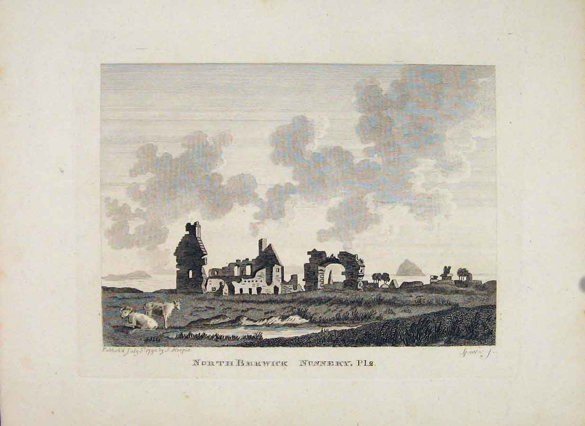 Original Old Antique Print Cifterian Nunnery Berwick Haddintonshire Scotland