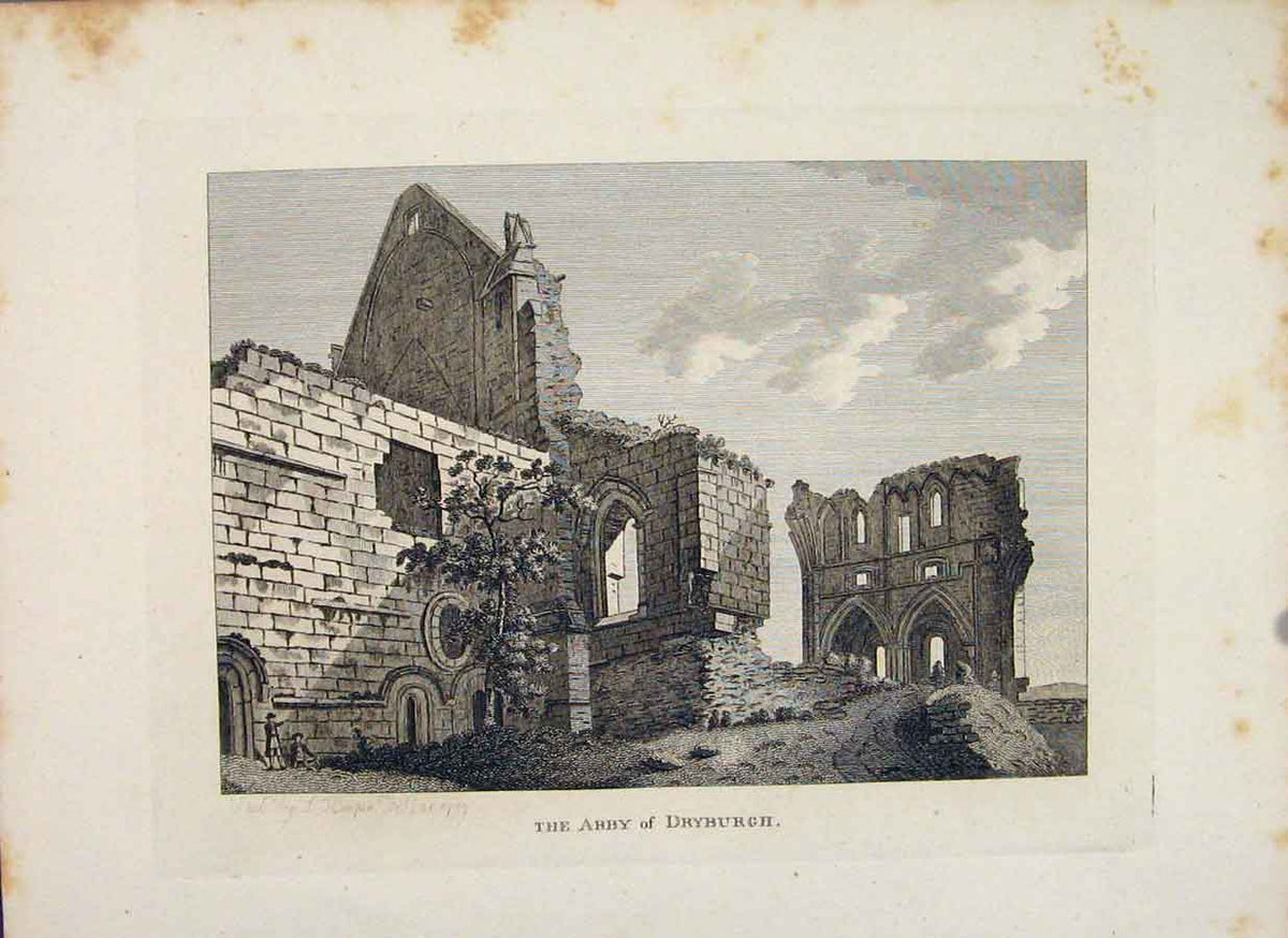 Original Old Antique Print Berwickshire Abby Dryburgh Scotland C1797 18th