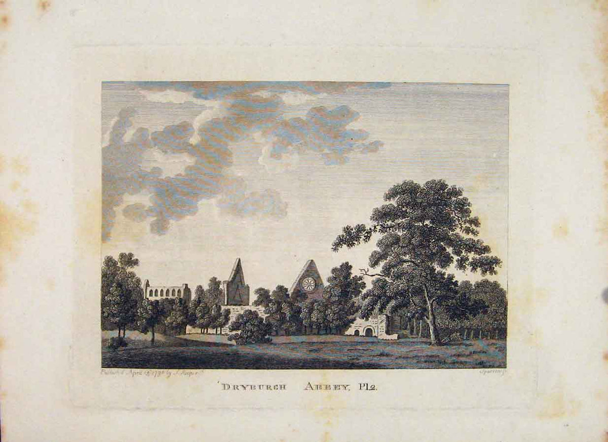 Original Old Antique Print Berwickshire Dryburgh Abbey PlateScotland 1797