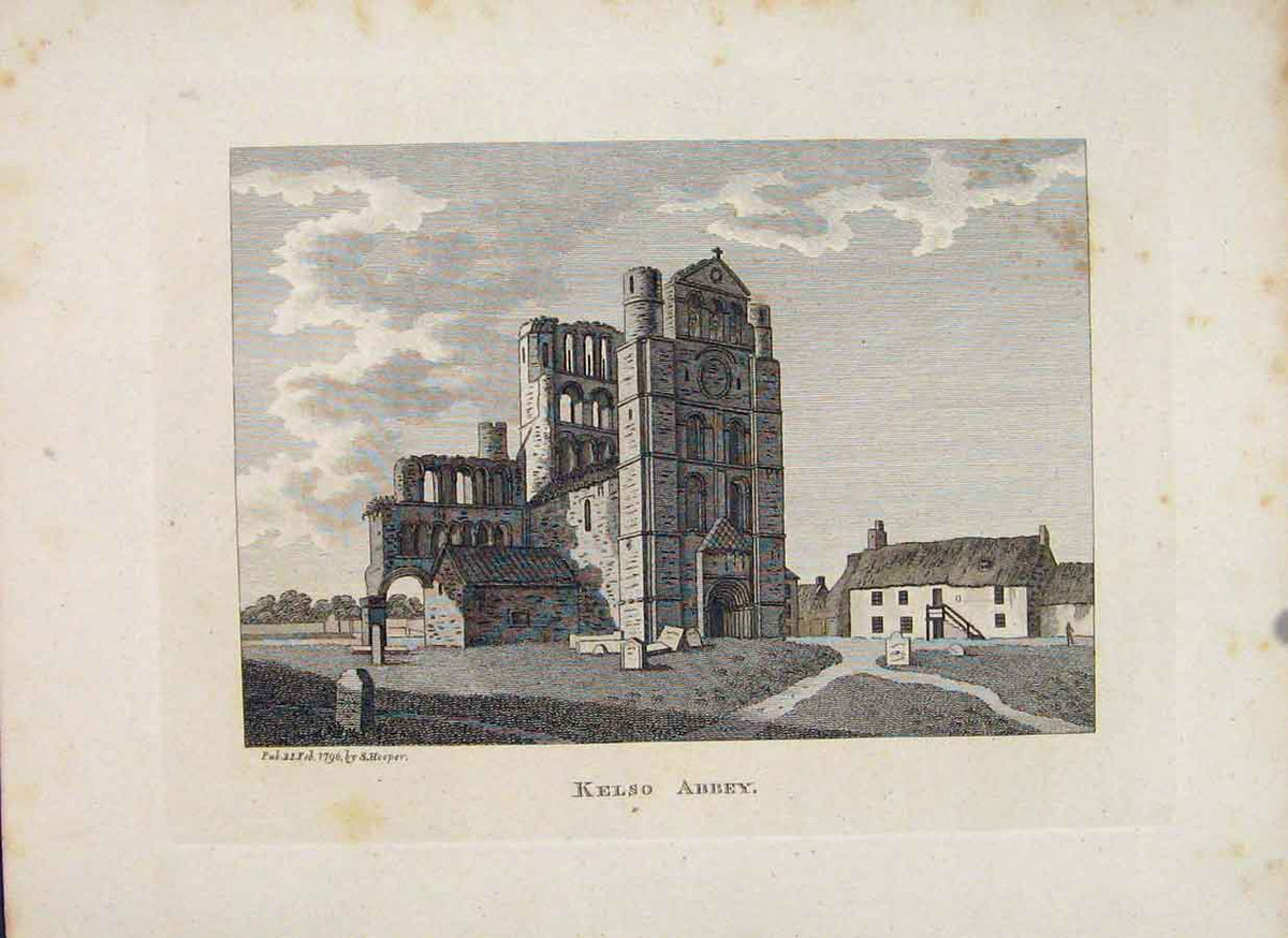 Original Old Antique Print Roxburghshire Kelso Abbey Scotland C1797 18th Century
