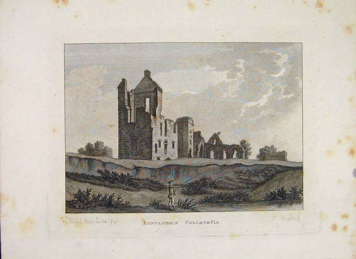 Original Old Antique Print Galloway Lincluden College PlateScotland