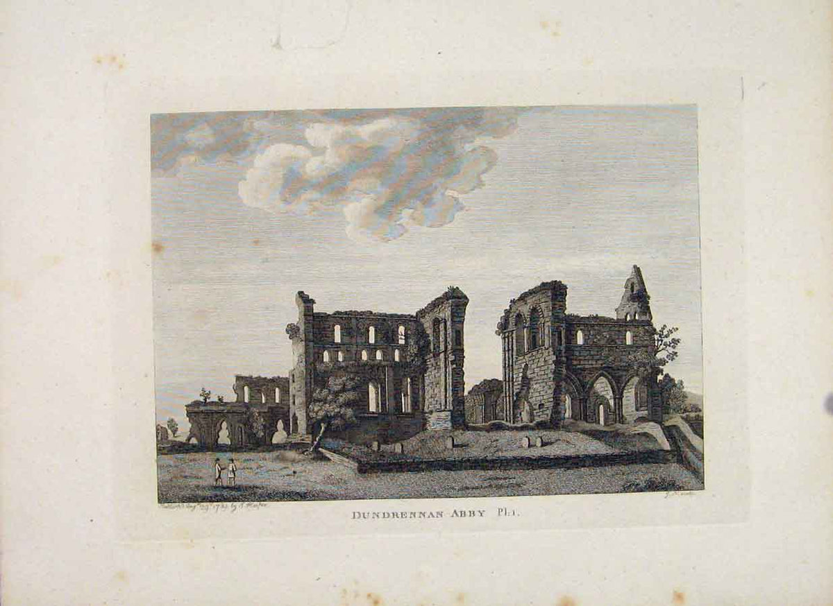 Original Old Antique Print Galloway Dundrenne Abbey PlateScotland