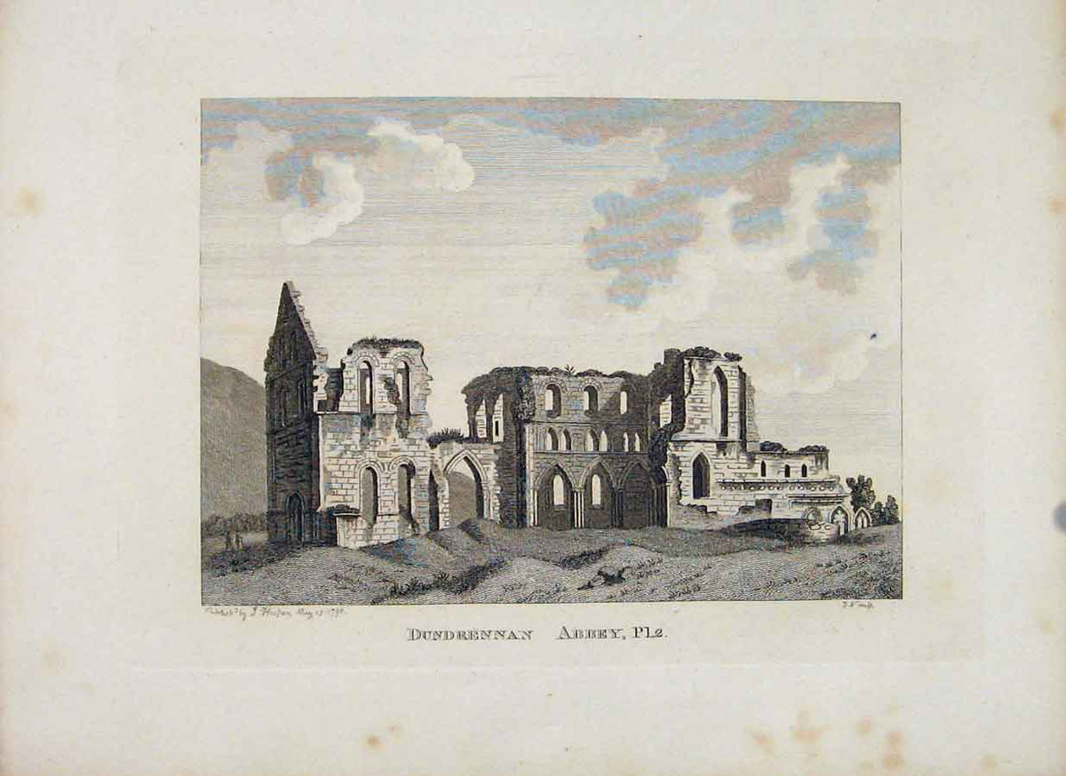 Original Old Antique Print Galloway Dundrennan Abbey PlateScots
