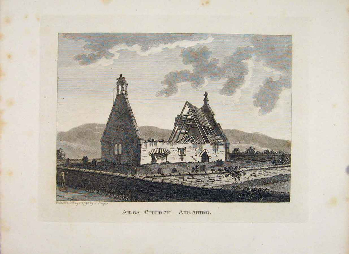 Original Old Antique Print Alloway Aloa Church Ayrshire Fine Art
