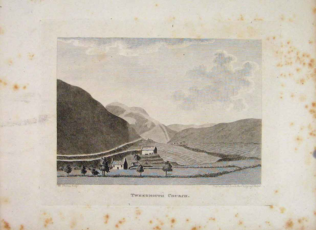 Original Old Antique Print Tweedale Tweedmouth Church Fine Art 1797 18th Century