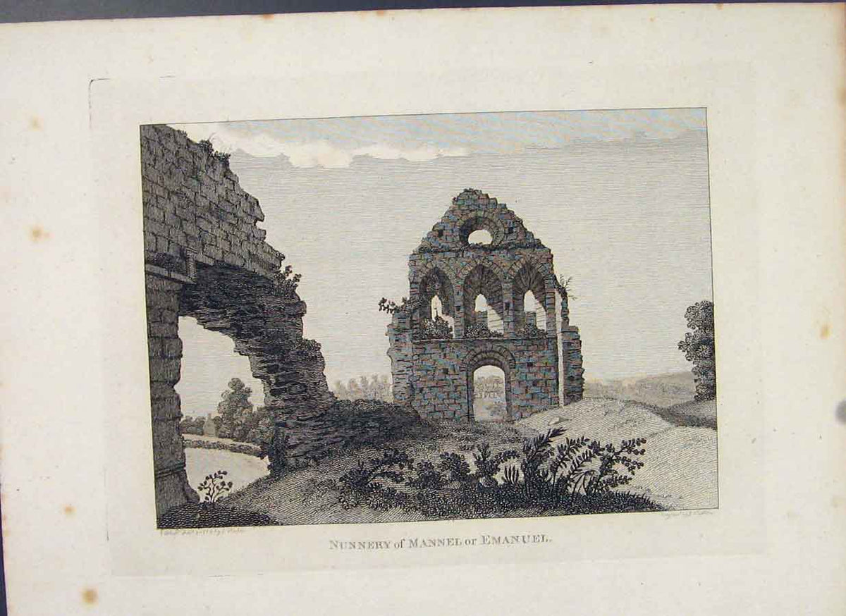 Original Old Antique Print Stirlingshire Nunnery Mannel Emanuel C1797 18th