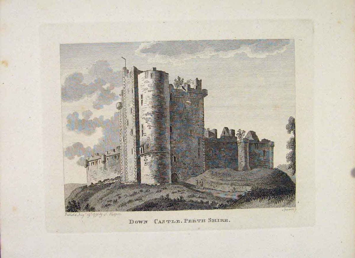 Original Old Antique Print Down Castle Perth Shire Fine Art C1797 18th Century