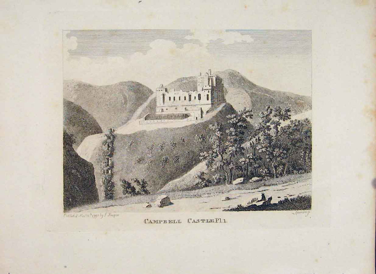 Original Old Antique Print Perthshire Campbell Castle Plate