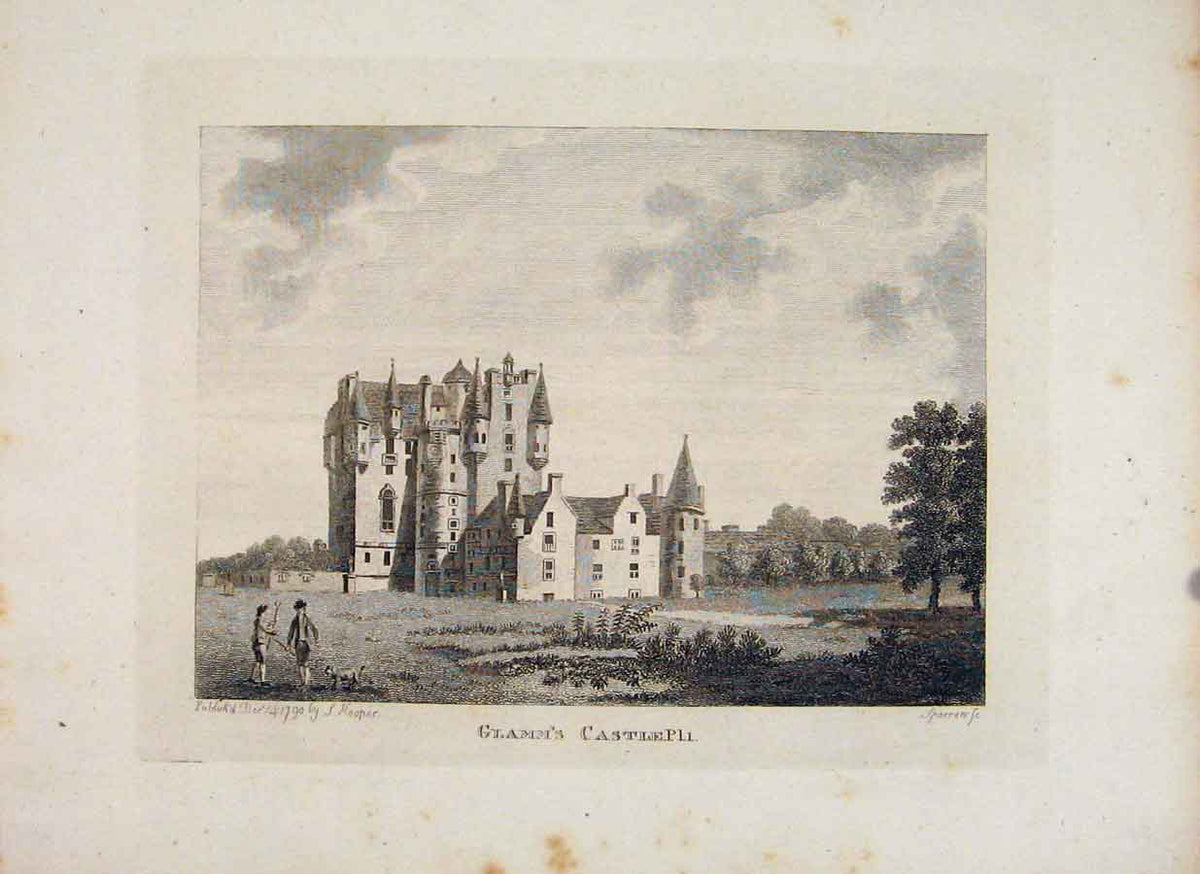 Original Old Antique Print Angusshire Glamms Castle Plate Fine Art C1797 18th