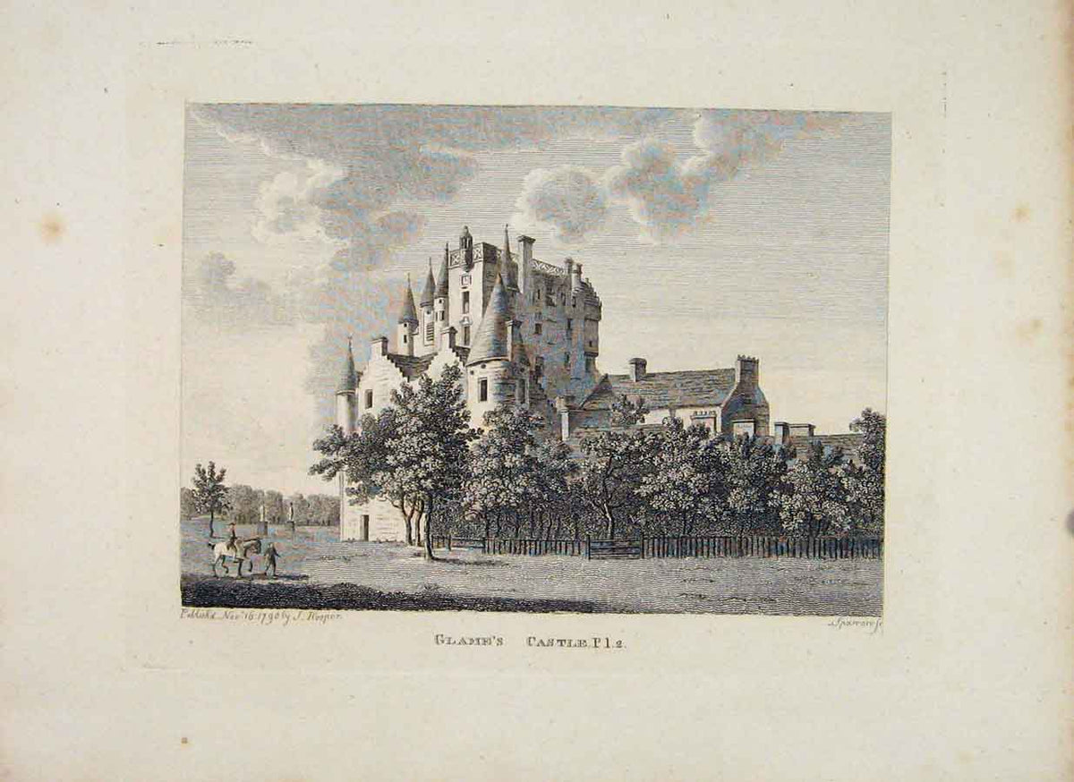 Original Old Antique Print Anguoshire Glamms Castle PlateC1797