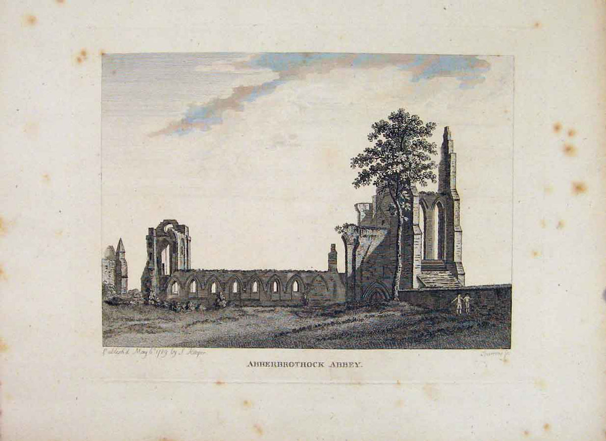 Original Old Antique Print Anguoshire Abberbrothok Abbey Fine Art