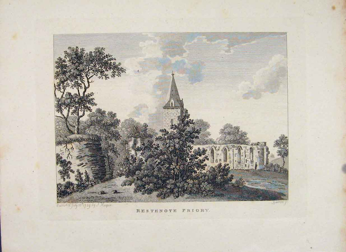 Original Old Antique Print Angushire Restenote Priory Fine Art C1797 18th