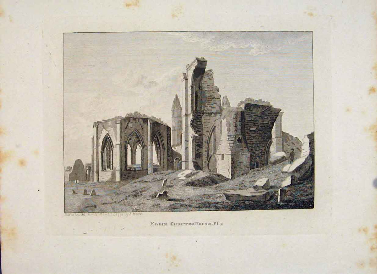 Original Old Antique Print Morayshire Elgin Chapter House PlateArt