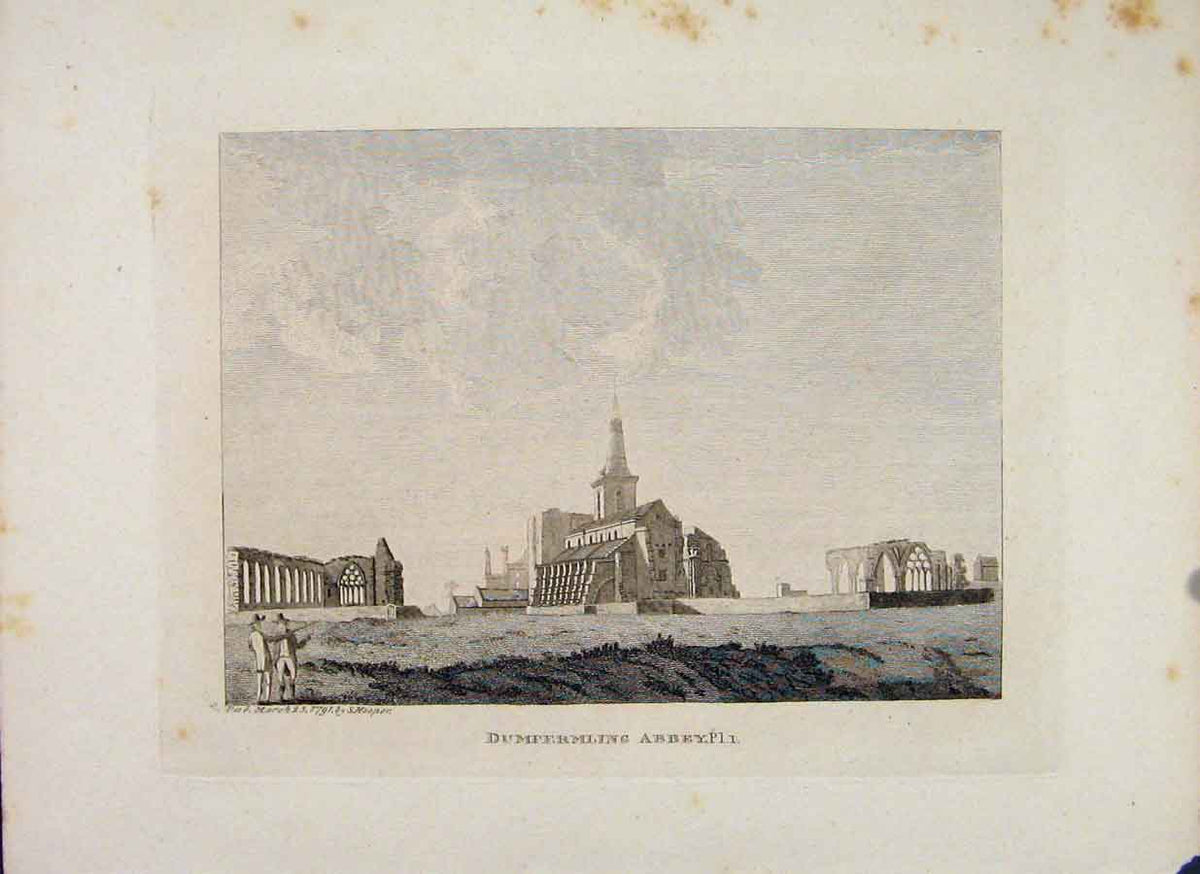 Original Old Antique Print Fifeshire Dumfermling Abbey Plate 20th Century