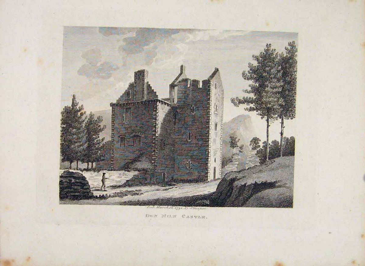 Original Old Antique Print Fifeshire Den Miln Castle Fine Art C1797 18th Century