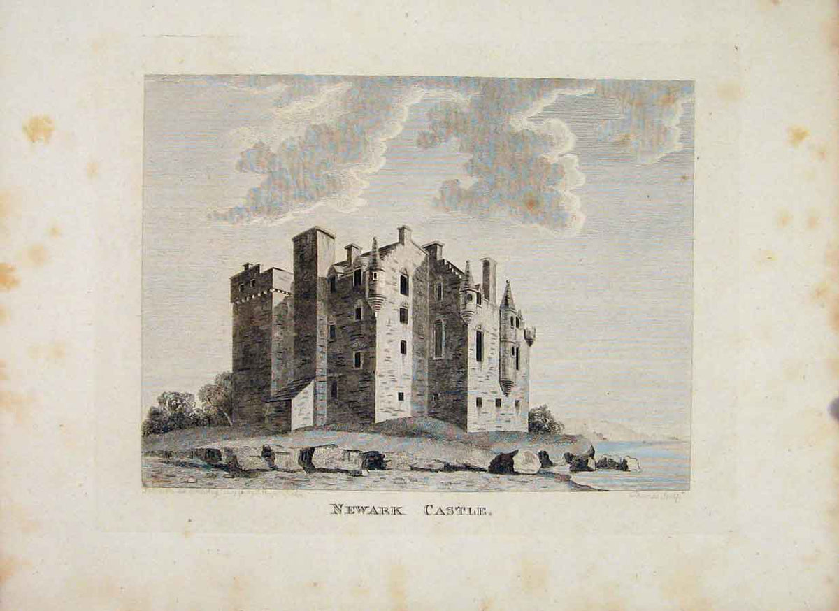 Original Old Antique Print Rentrewshire Newark Castle Fine Art C1797 18th