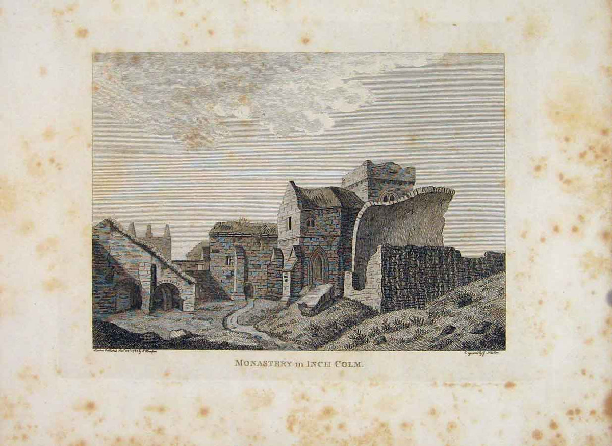 Original Old Antique Print Isle Aemonia Monastery Inch Colm 1797 18th Century