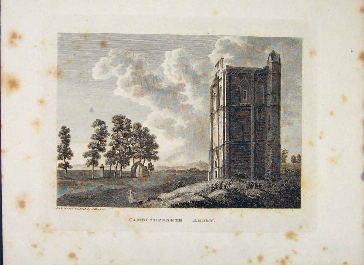 Original Old Antique Print Sterlingshire Cambuskenneth Abbey C1797 18th Century