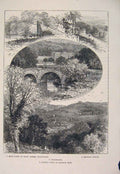 Original Old Antique Print Mary Queen Scots Bower Chatsworth Matlock Bridge
