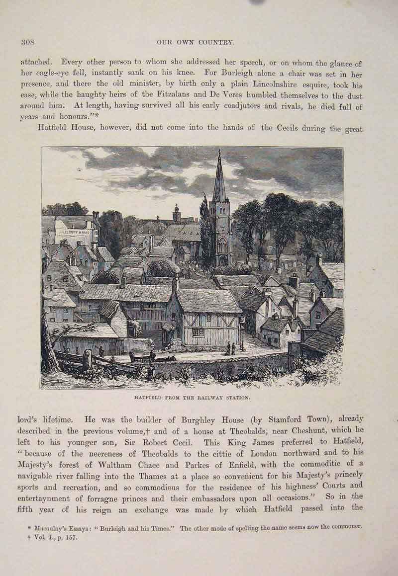 Original Old Antique Print Tower Merton Garden England C1878 19th