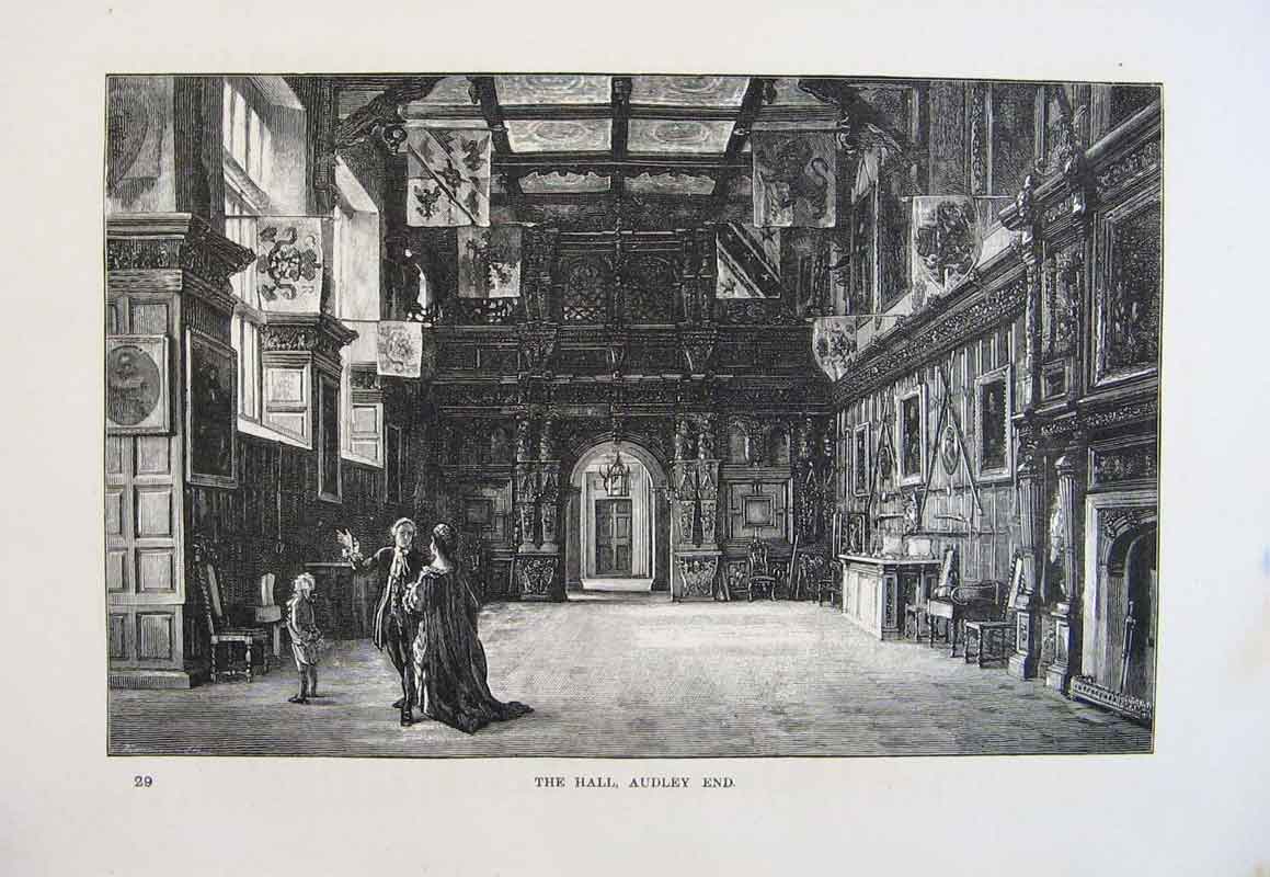 Original Old Antique Print Hall Audley End England Fine Art 1878 19th