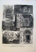 Original Old Antique Print Bits Rochester Cathedral Chapter House Crypt Nave