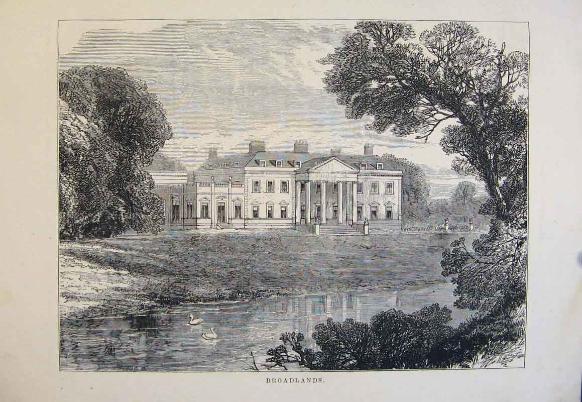 Original Old Antique Print Broadlands England Fine Art C1878 19th