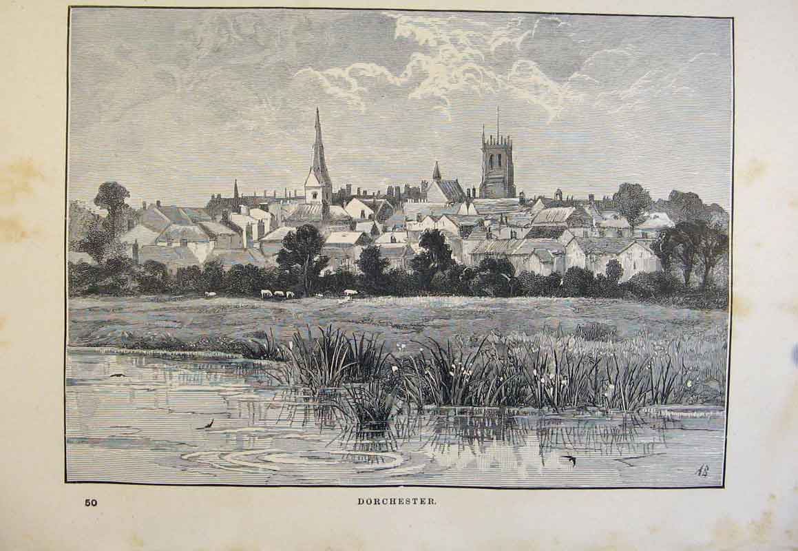 Original Old Antique Print Lake City Town Houses Dorchester England