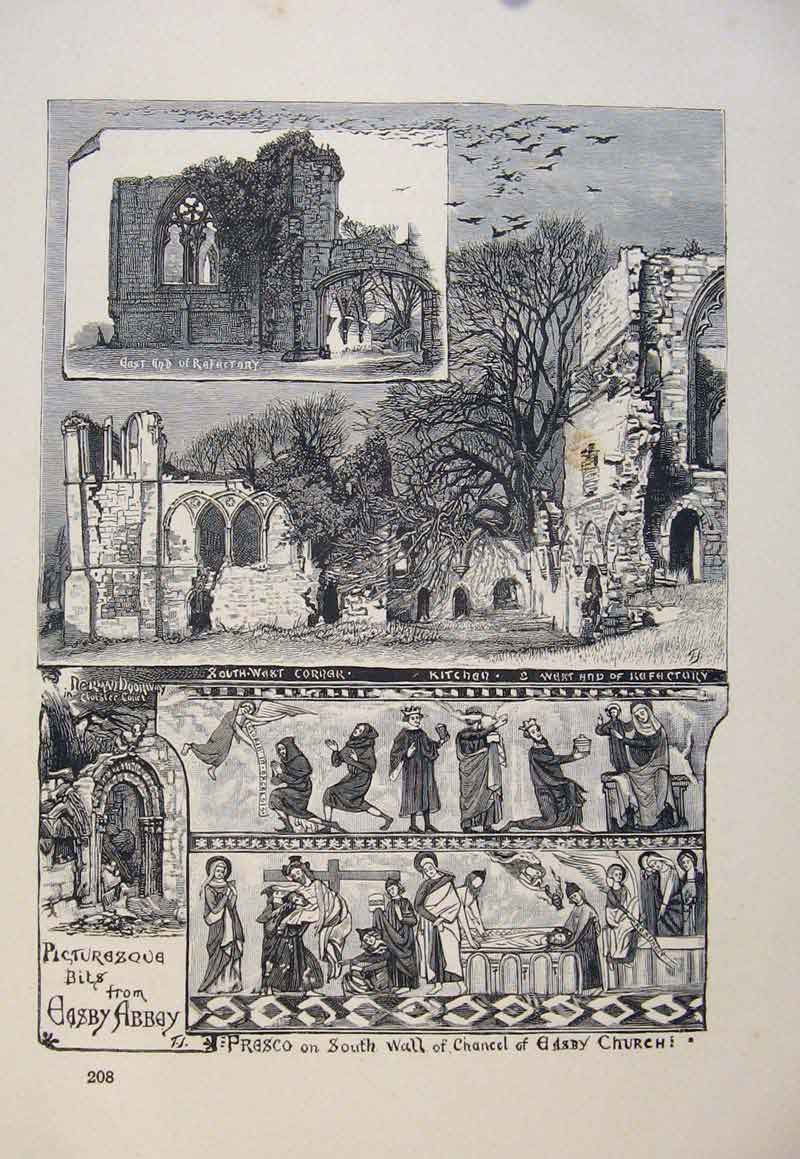 Original Old Antique Print Sotuh Wall Chanpel Abby Church C1878 19th