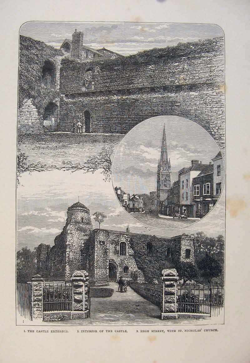 Original Old Antique Print Castle Exterior Castle High Street St Nicholas Church