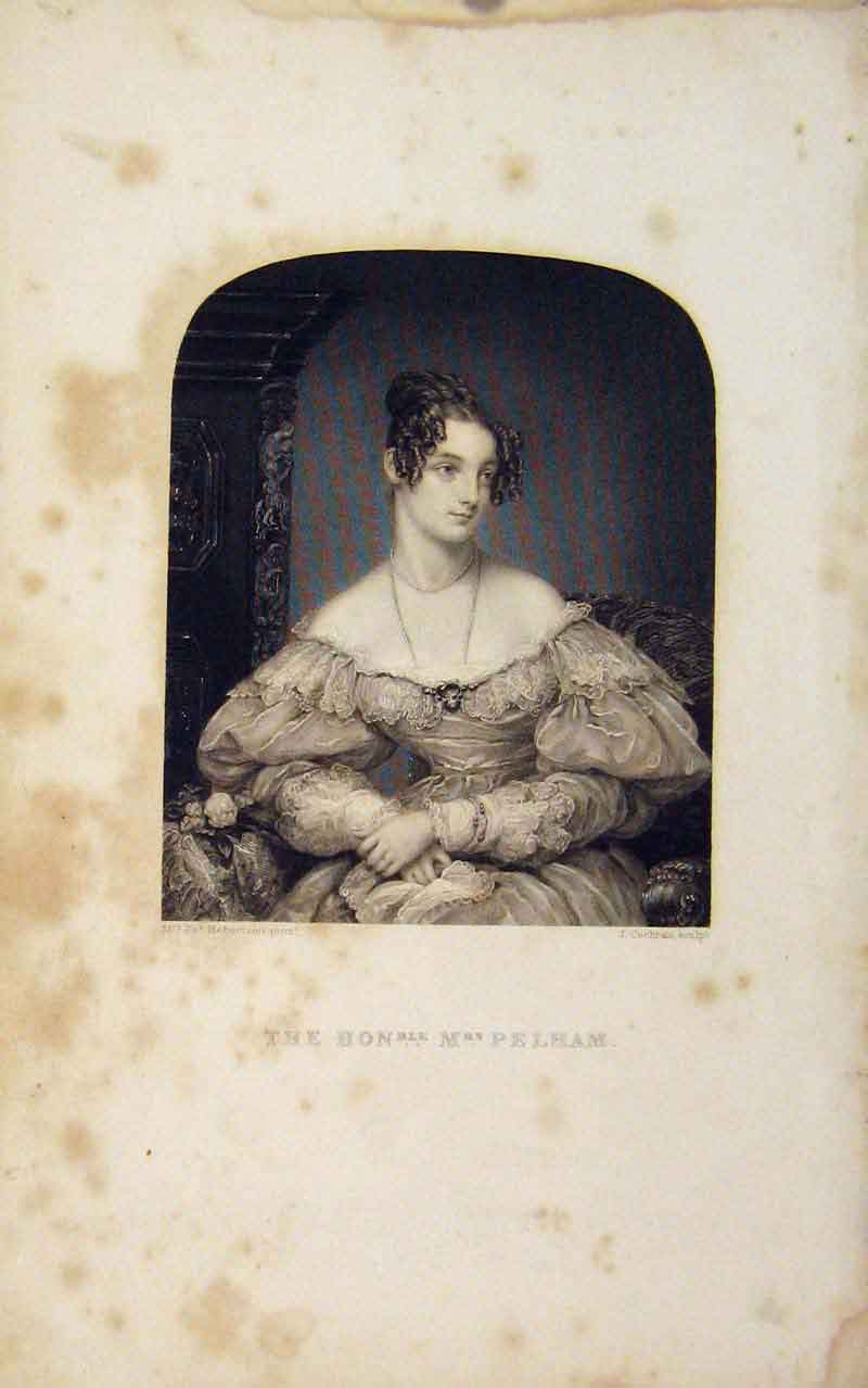 Original Old Antique Print Honble Mrs Pelham Portrait Editorial