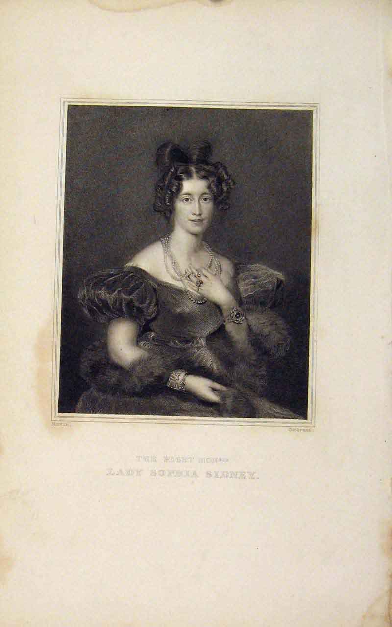 Original Old Antique Print Lady Sophia Sidney Portrait Editorial