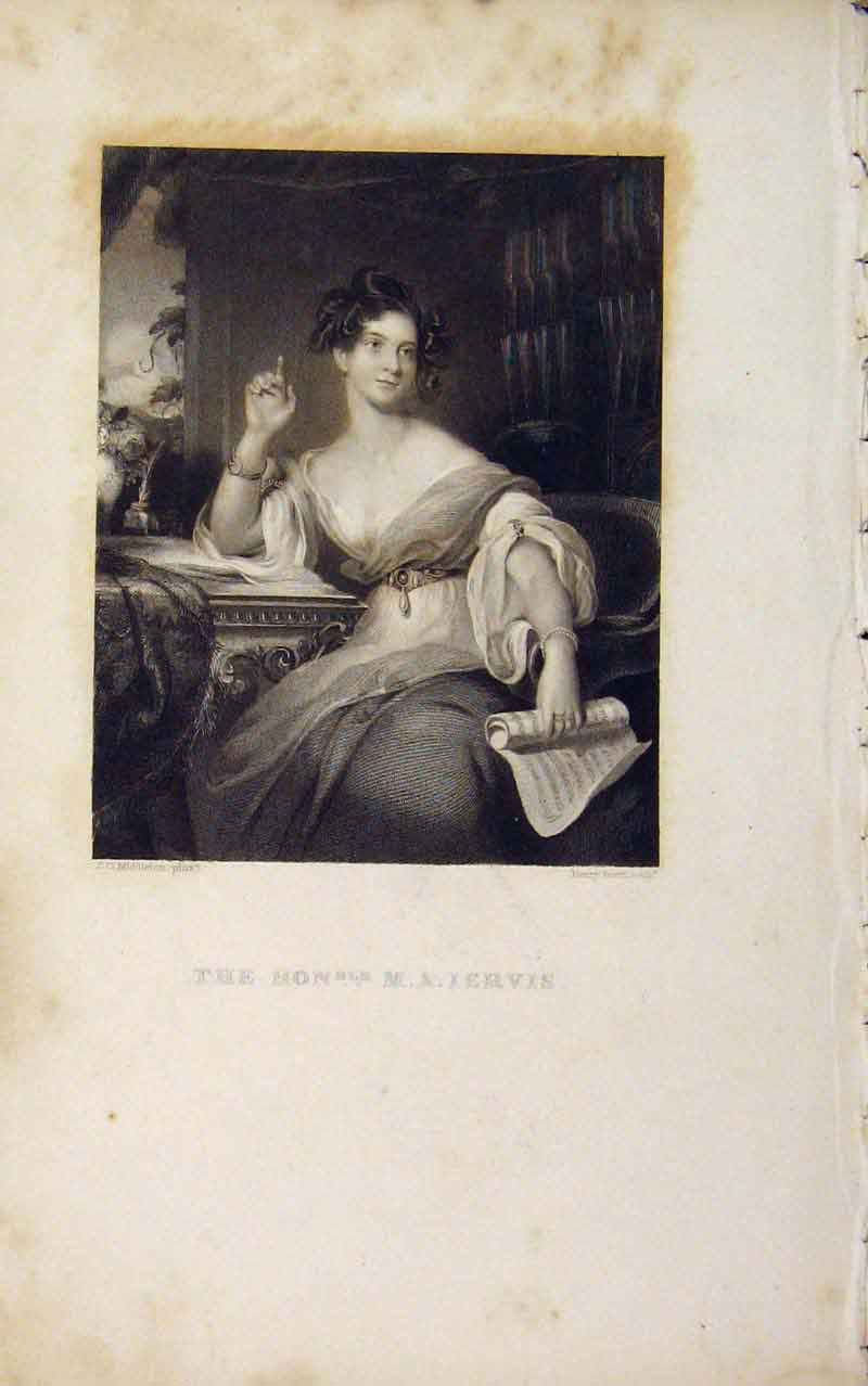 Original Old Antique Print Hon Miss Iervis Portrait Editorial Art