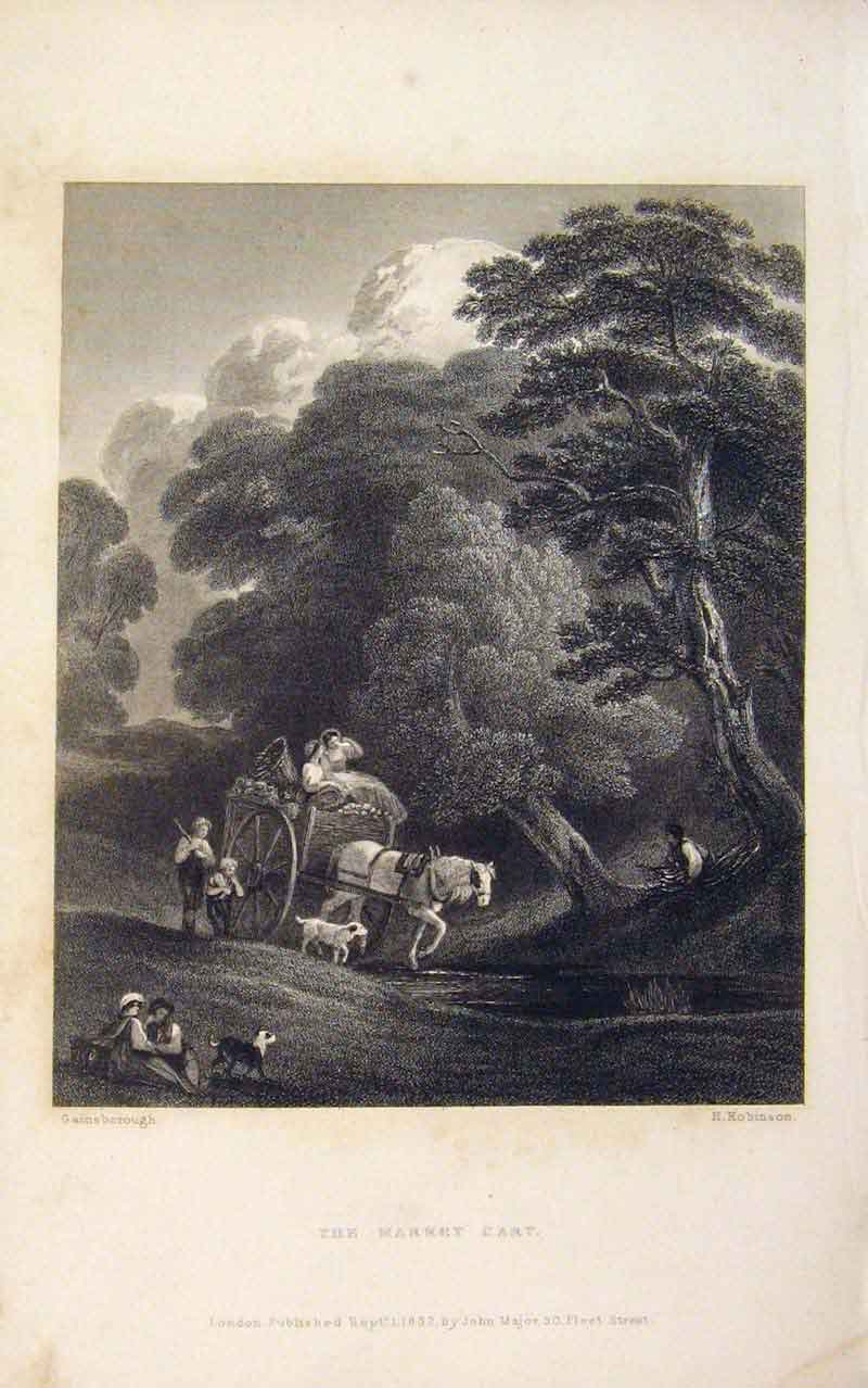 Original Old Antique Print Market Cart Gainsborough Editorial Art