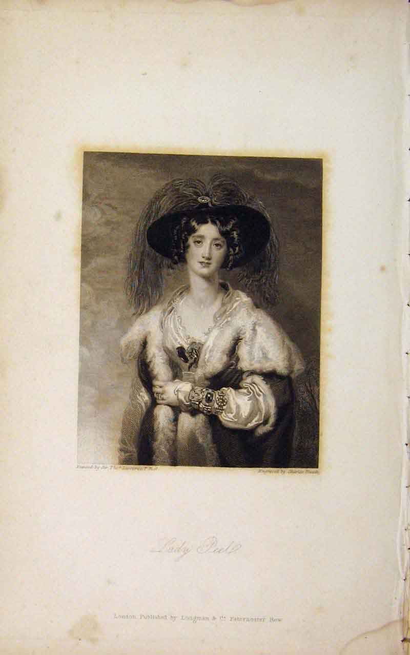 Original Old Antique Print Editorial Portrait Fine Art Lady Peel