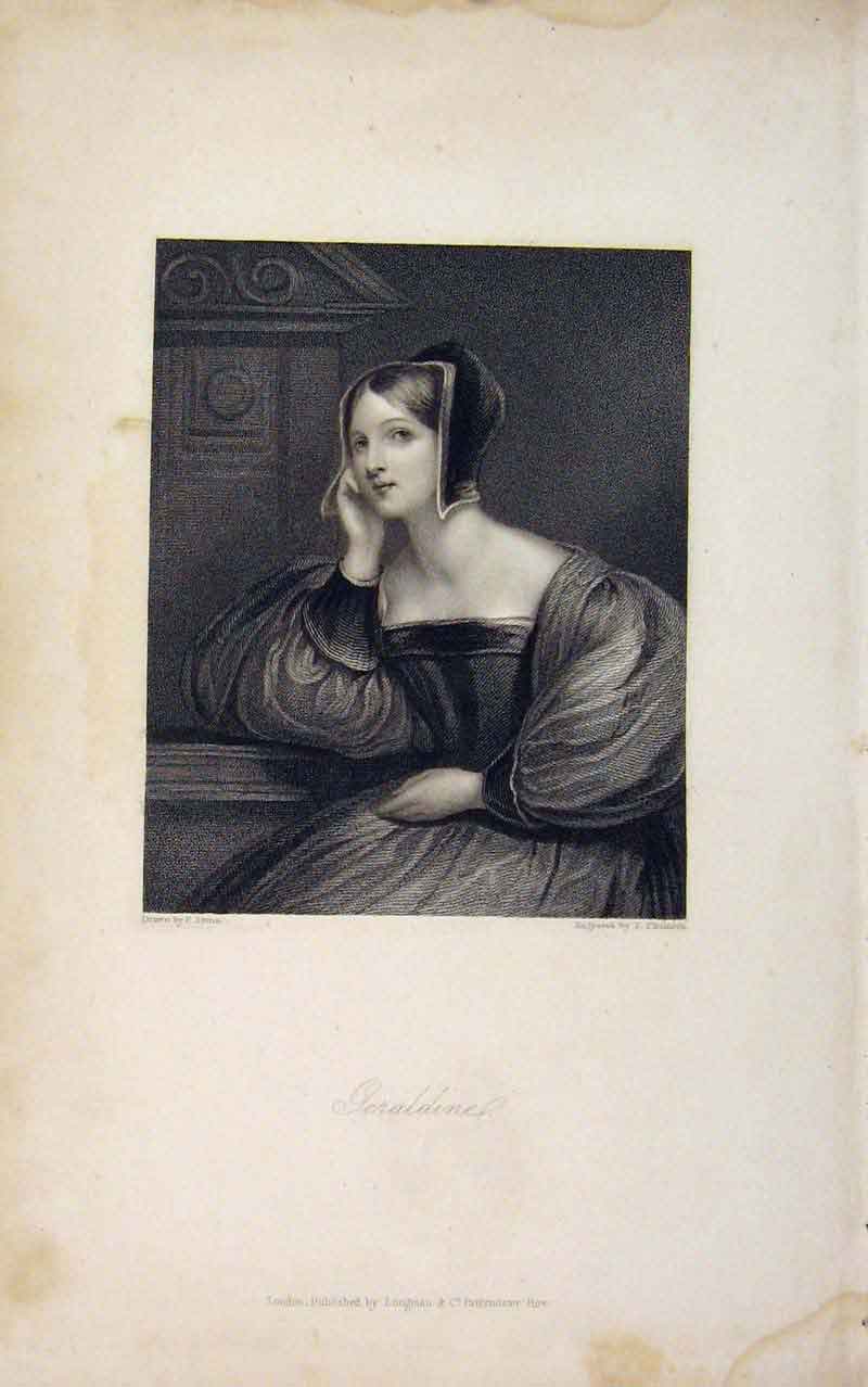 Original Old Antique Print Geraldine Stone Editorial Portrait Art