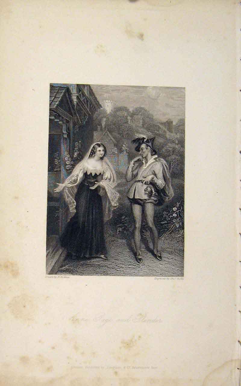 Original Old Antique Print Anne Page Slender Merry Wives Windsor Play Editorial