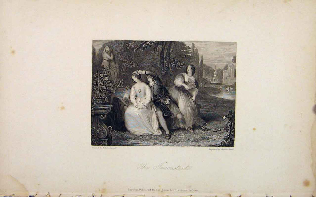 Original Old Antique Print Inconstant Portrait Editorial Fine Art
