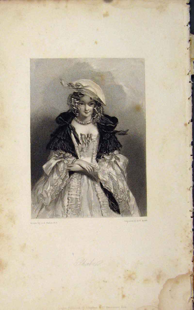 Original Old Antique Print Phoebe Portrait Fine Art Editorial