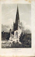 Original Old Antique Print England Leicestershire St Mary Church