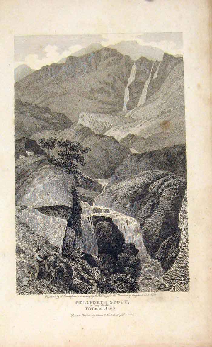 Original Old Antique Print Gellforth Spout Longsledale Westmoreland Victorian