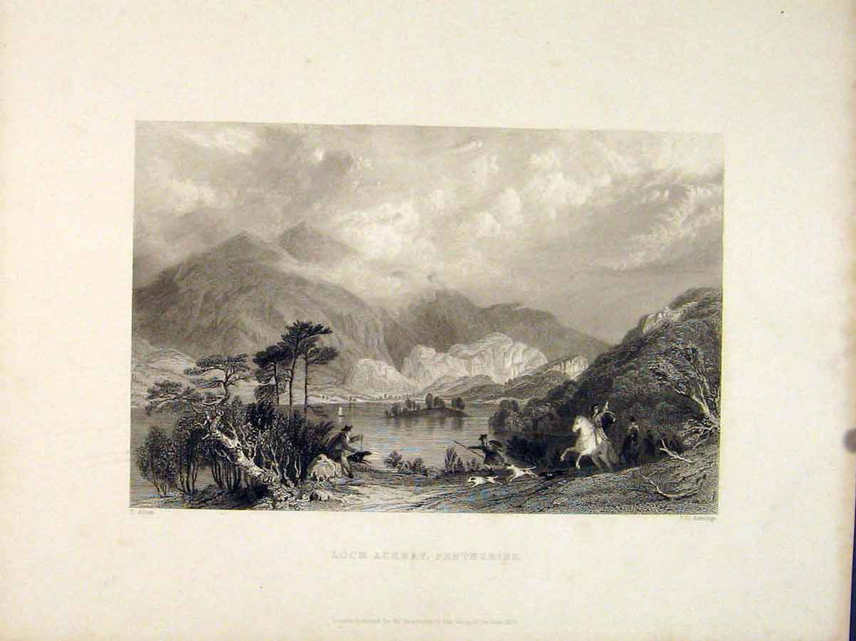 Original Old Antique Print Loch Ackray Perthshire Scotland Art