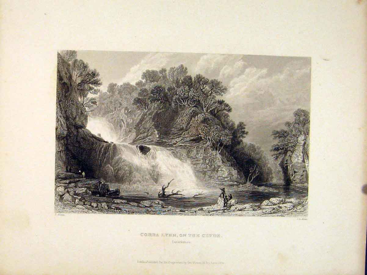 Original Old Antique Print Lanarshire Scotland Corra Lynn Clyde