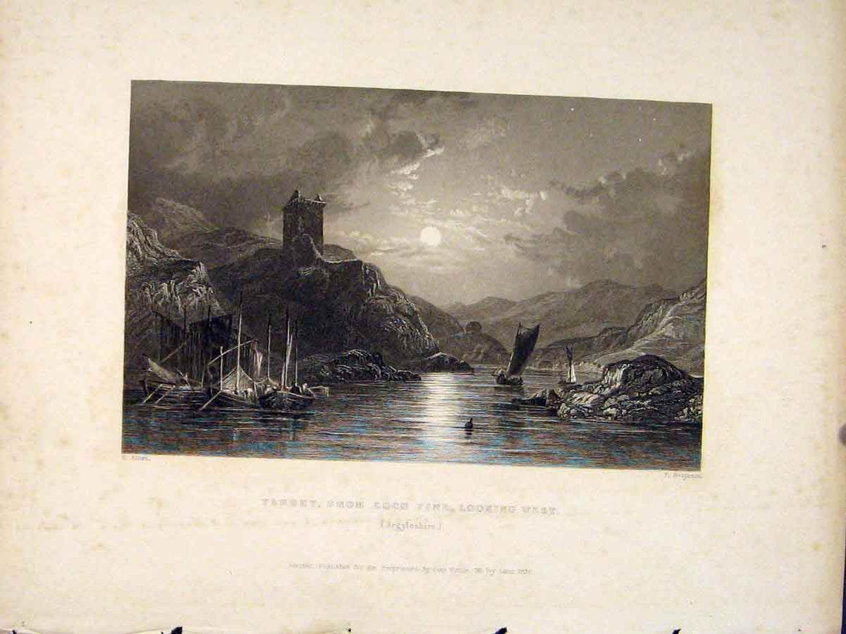Original Old Antique Print Argyleshire Scotland Tarbet Loch Fine
