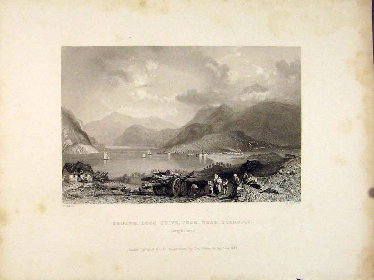 Original Old Antique Print Argyleshire Benawe Loch Etive Tyanuilt Scotland